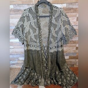 Simply Couture Gray Mixed Laces And Trims Gorgeous Floral Kimono